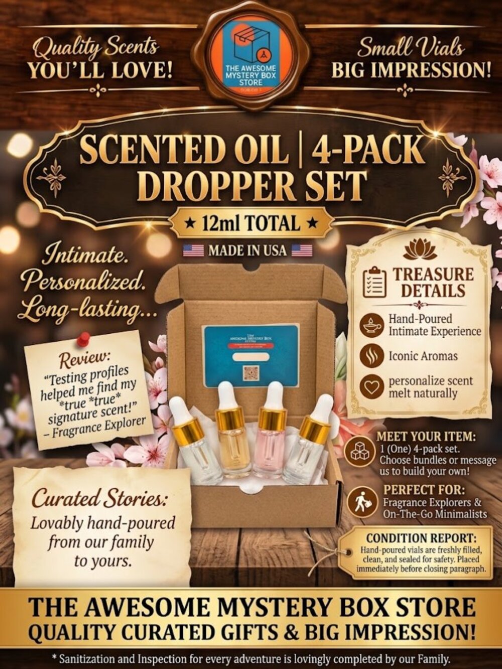 Artisan Scented Oil 4-Pack 3ml Glass Dropper Box Set | 12ml Total | Made in USA